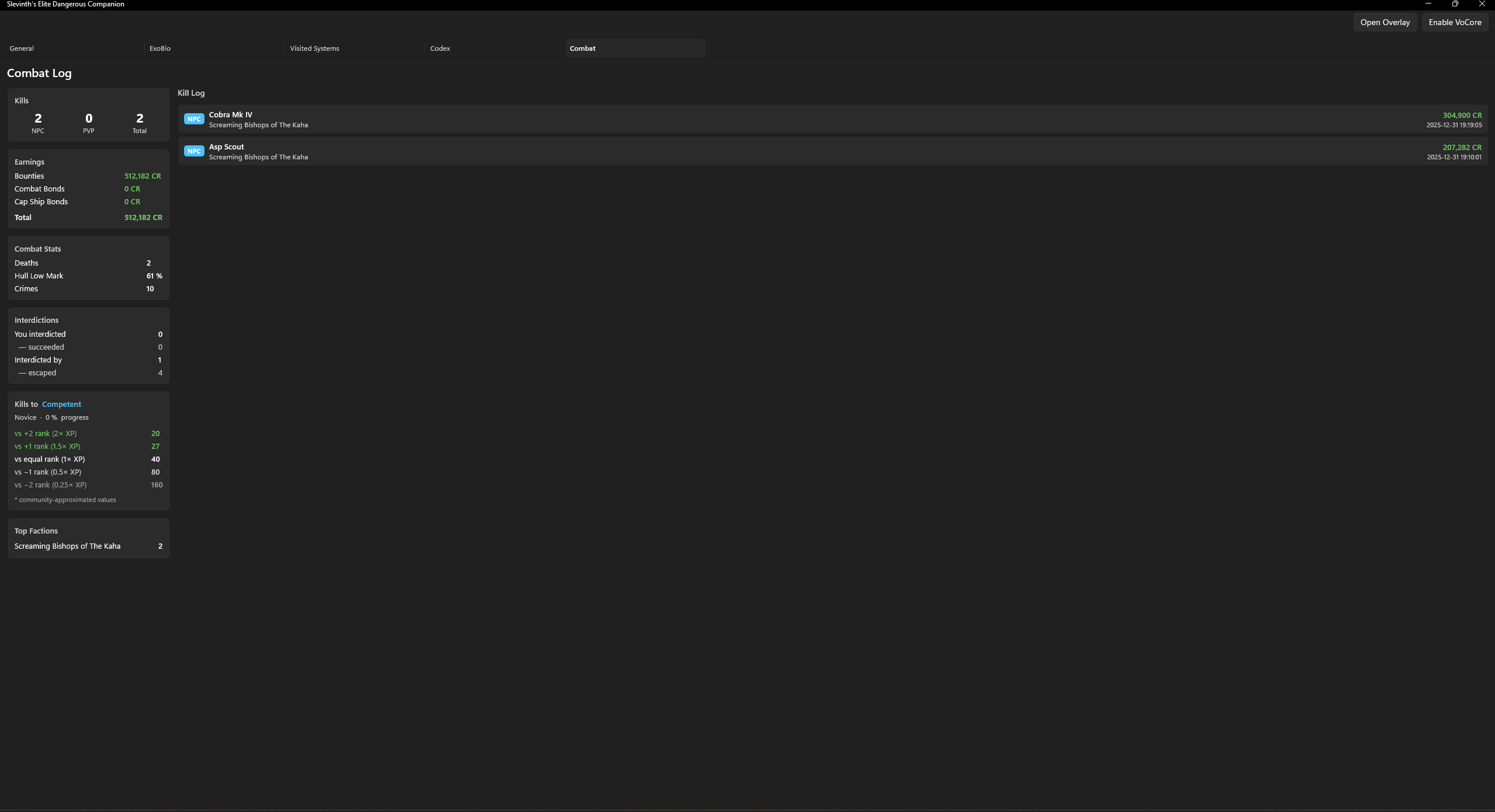 Combat log screenshot